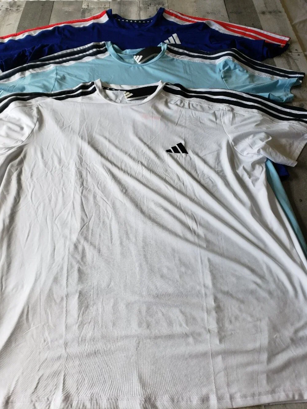 NWT Adidas Men's 3-Stripe Performance Tee (set of 3) Ice Blue, Blue, White - 2XL